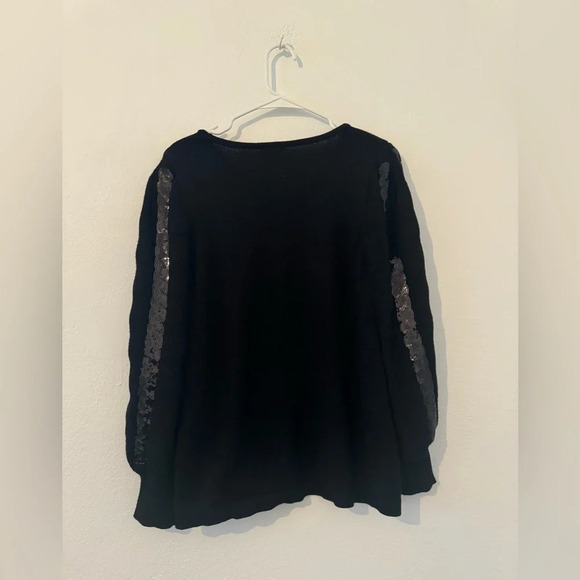 Chicos Textured Pullover Sequin Sleeves Black Sweater Party Size 1 US Medium - Picture 2 of 8